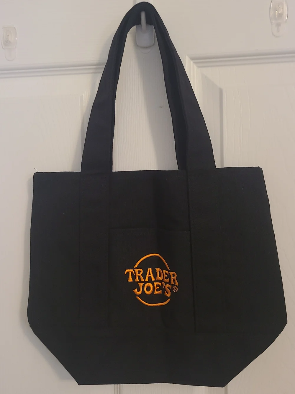 Trader Joe's Black Canvas Tote Bag with Orange Logo